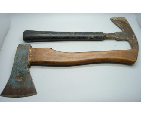 A World War II German soldier's axe and a World War II British fireman's axe&nbsp;&nbsp;**PLEASE NOTE THIS LOT IS NOT ELIGIBL
