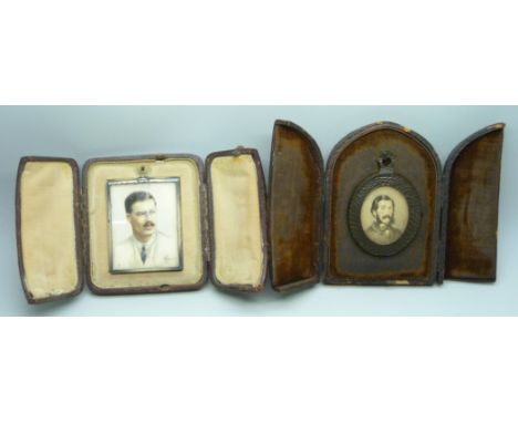 A 19th century memorial portrait miniature, in a fitted case, with paper note, 'John Matthew Perry' and one other portrait in