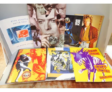 A collection of tour programmes including Rolling Stones, David Bowie, Knebworth, Dire Straits