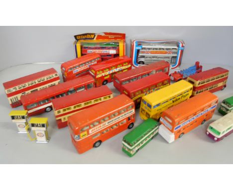 A collection of die-cast buses and aeroplanes, boxed and unboxed including Matchbox, Dinky and Corgi