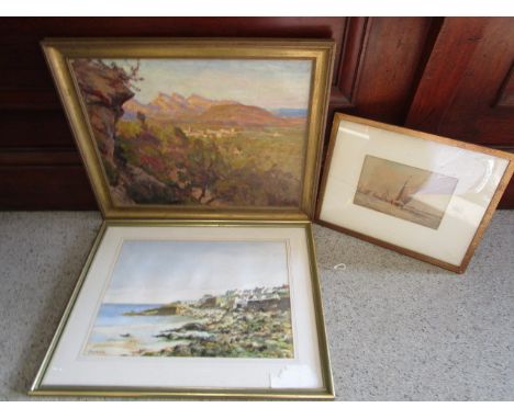 Guillermo Bestard - Foxhole, Dartington Hall, Totness, S. Devon - oil on board, 14 2/8 x 18 3/8, framed and a Victorian coast