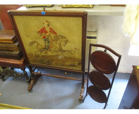 A Victorian rosewood framed and tapestry fire screen, the central panel depicting a horse and rider, 43 5/8 h x 30 1/2w, alon