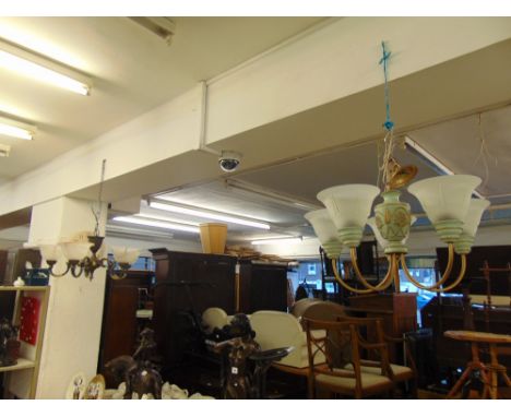 Two, five branch light fittings