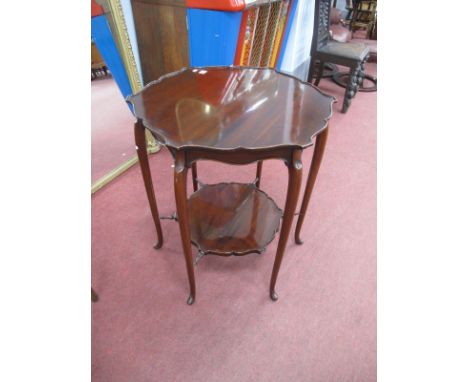 And Early XX Century Mahogany Window Table, with a shaped top, on cabriole legs, pad feet with under shelf. (damaged) 71cm hi