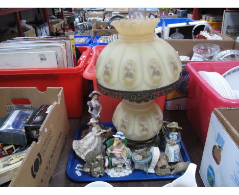 Electric Table Lamp,and oil lamp, resin figures:- One Tray.