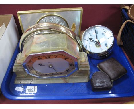 An Art Deco Onyx Cased Mantle Clock, for Usher of Lincoln (chipped), Bentima and Rhythm examples, travel clocks and superior 