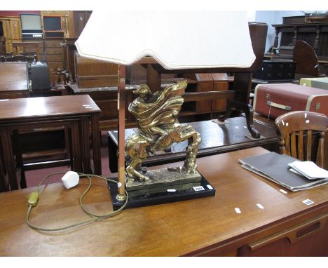 A Table Lamp, with brass covered figure of Napoleon, attached  to black base