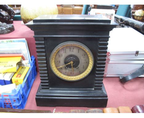 Tainish, Paris Slate Cased Mantle Clock, circa 1900 with Arabic numerals to silvered dial AI 16150 720 to back plate, 30.5cm 