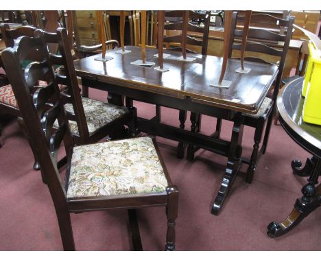 XX Century Dining Suite:- Refectory Draw Leaf Table, and four ladder back dining chairs. (5)