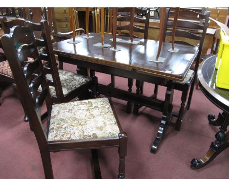 XX Century Dining Suite:- Refectory Draw Leaf Table, and four ladder back dining chairs. (5)