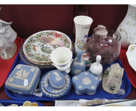 Wedgwood Jasperware and 'Clementine' Ware, Caithness vase, other ceramics etc:- One Tray