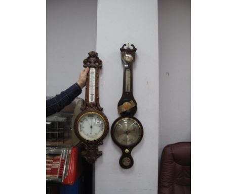 A XIX Century Mahogany Five Dial Banjo Barometer, C.G ERletti Glasgow, together with an oak aneroid barometer (damaged). (2)