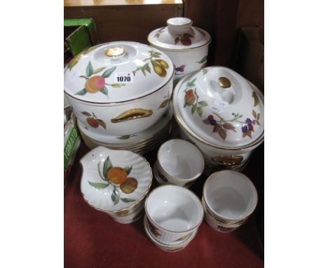 Royal Worcester Evesham Pattern Dinnerware, including tureen, slide plates, biscuit barrel, etc: (approximately seventeen pie