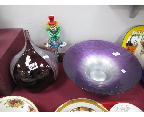 Murano Glass Clown, 26cm high, Amethyst art glass vase and bowl.