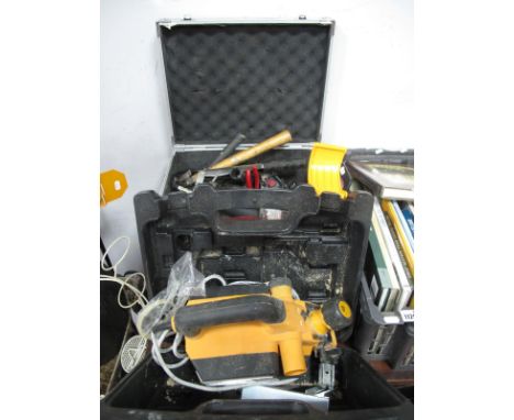 Tools - JCB PP1020 planer, cased with associated tools, grease gun, grinder, sander, hammer etc, untested sold for parts only