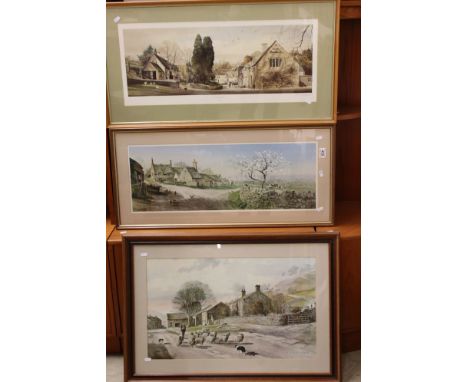 Three Alan Ingham Prints including Limited Edition Signed ' A Quiet Sunday ' Print no. 66/600, image measures 21cm x 75cm, th