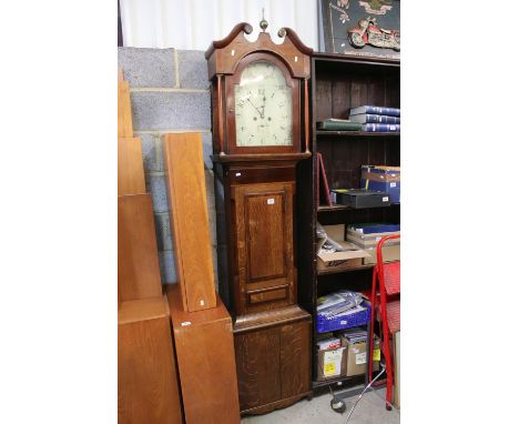 19th century Oak and Mahogany 8 day Longcase Clock, the arched painted dial marked Brooks ?, Birmingham, with Arabic numerals