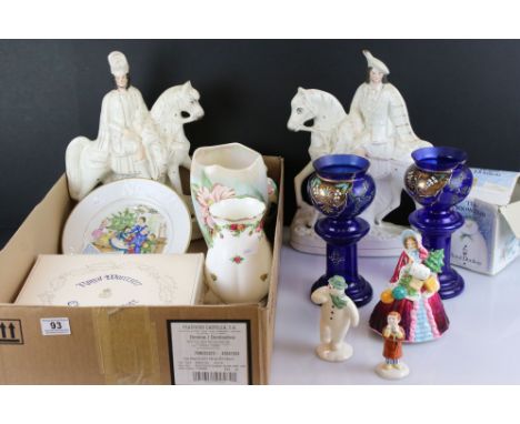 Collection of mixed ceramics to include a pair of large Staffordshire figures of men on horses, a Royal Winton Bordeaux large