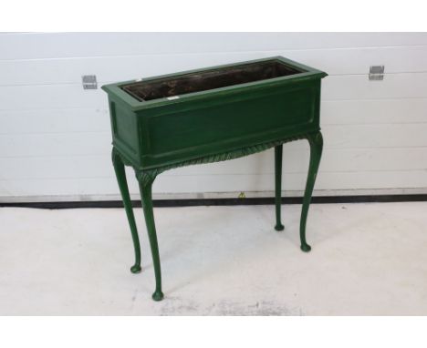 A vintage green painted indoor flower trough with zinc liner. 