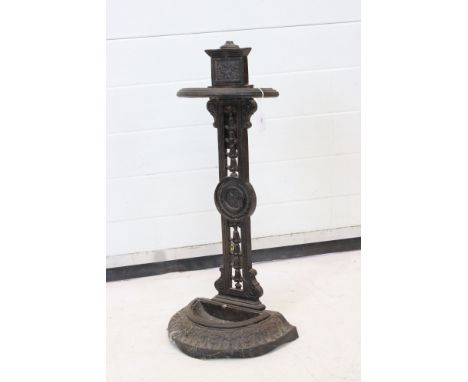 Victorian Cast Iron Stick Stand with drip pan and impressed registration lozenges to verso and base, 65cm high 