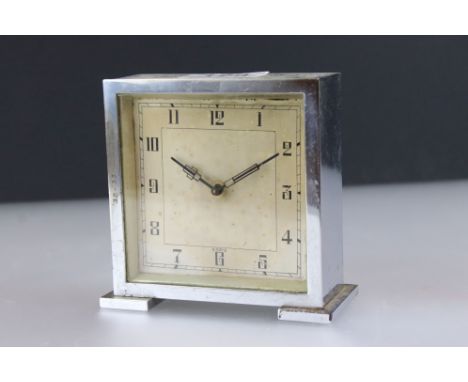 Art Deco Square Chrome Cased 8 Day Mantle Clock, 11cm high 