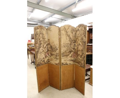 Early 20th century Four Folded Dressing Screen, the upper sections decorated with classical scene tapestries, each panel 167c