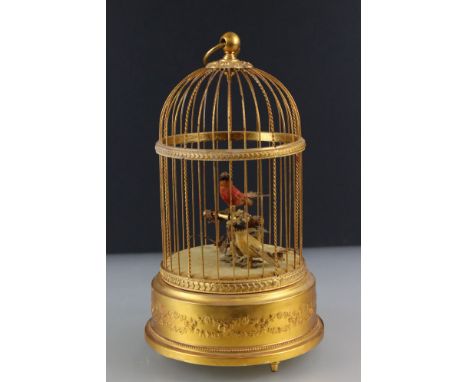 A Mid to Late Twentieth Century Caged Bird Automaton, the Swiss movement by Reuge Music, Saint-Croix, Made in Switzerland and
