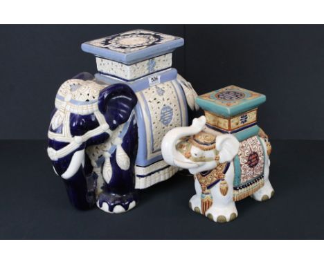 Two ceramic stools in the form of elephants. 
