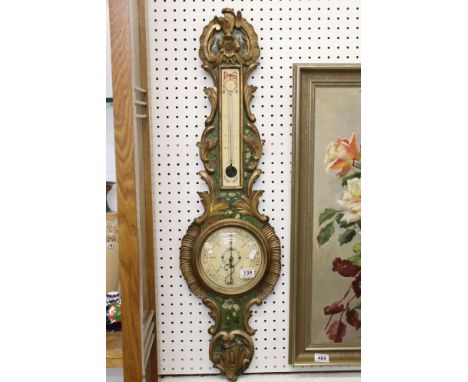 A late 19th / early 20th century Bourgeois hand painted French barometer with gilt decoration. 