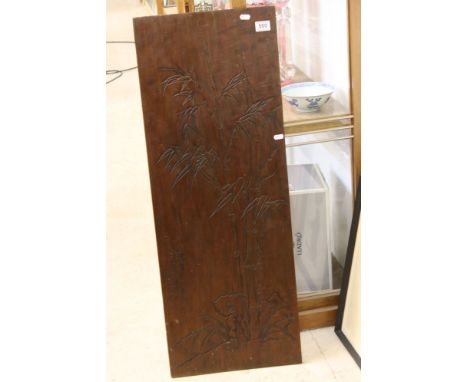 Chinese Hardwood Hanging Panel with carved bamboo design, 38cm x 100cm 