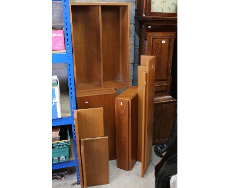 Mid century Teak Modular Wall Unit comprising open shelf module, drawer module, cupboard module and four shelves, together wi