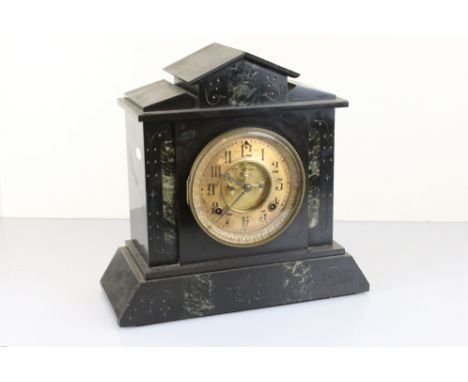 19th century French slate mantle clock with brass dial. 