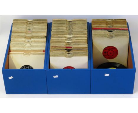 Approx Two Hundred 7 inch Records Contained in wooden storage cases (painted blue). Includes Sugar Pie Desanto 'Soulful Dress