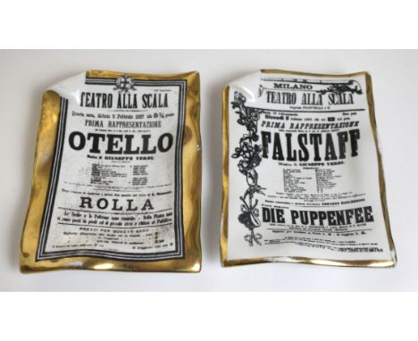 Two Fornasetti Milano Italian ceramic billboard plates To include Falstaff and Otello opera examples, factory marks to base, 
