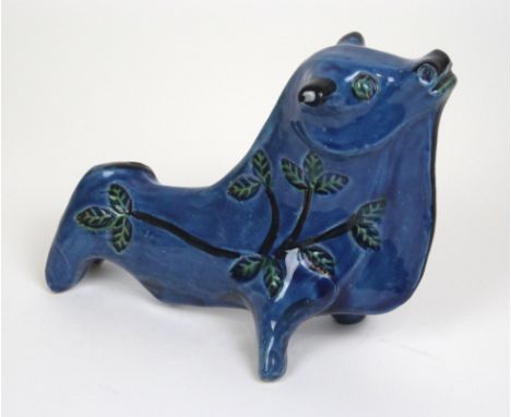 Aldo Londi Bitossi Italian ceramic model of a bull Having impressed stylised floral decoration, height 16cm, length 19cm COND