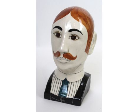 A Toni Davidson & Alan Smith ceramic bustModelled in the form of a gentleman with moustache wearing a suit with blue tie, sig