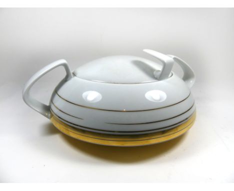 A Rosenthal Studio-Line “Gropius-Service” ceramic tureen and coverHaving gilt linear decoration on a white ground, factory ma