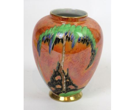 An Art Deco Carlton Ware vase of ovoid form Decorated in the Prickly Pansy pattern on an orange ground, factory mark and numb