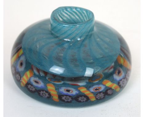 An early Monart glass inkwell Of squat circular form, having internal Millefiori and swirling decoration, diameter 10cm NB: T