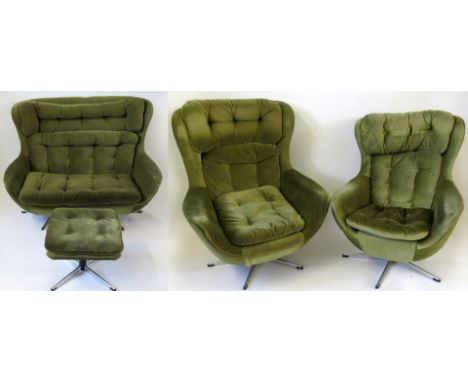 A Mid Century three piece lounge suite Comprising two seater sofa, gentleman and ladies reclining armchairsCONDITION REPORTHo