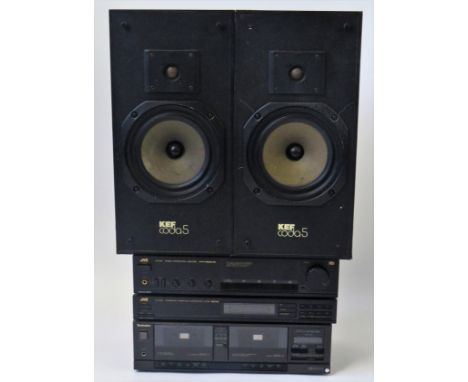 Stereo SystemComprises of a pair of KEF CODA5 type SP3086 in black ash, manufactured in 1987 (missing grills), a Technics RS-