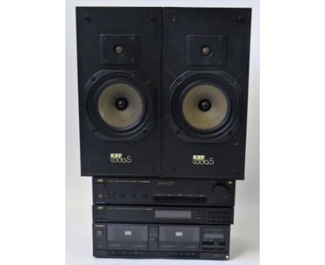 Stereo SystemComprises of a pair of KEF CODA5 type SP3086 in black ash, manufactured in 1987 (missing grills), a Technics RS-