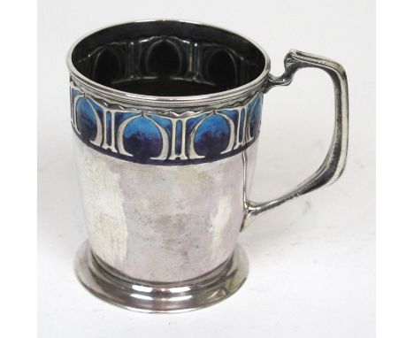 An Arts & Crafts hallmarked silver and enamel tankardHaving a multi-coloured enamel rim, made by William Hutton & Sons Ltd, L