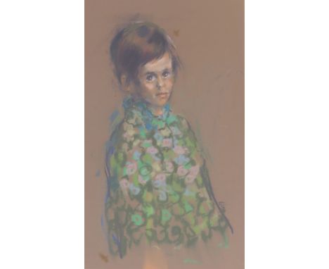 Harold Riley (British, b.1934) - Portrait of a girl wearing a multi-coloured jacketPastel, signed , 43x26cm