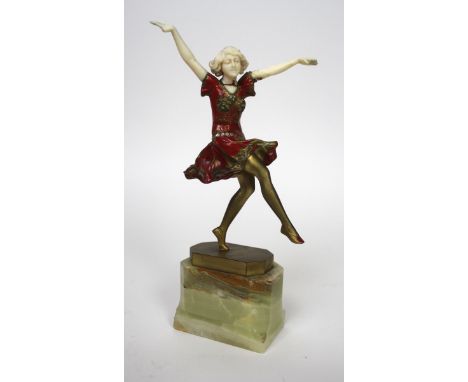 Ferdinand Preiss (1882-1943) Art Deco bronze and ivory figurine Modelled as a dancing girl, cast signature to rim, raised on 