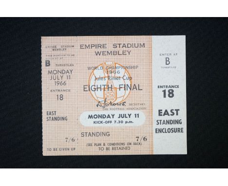 World Cup 1966 - Match ticket for England v Uruguay played at Wembley 11th July 1966 with one of the two stubs remaining on t