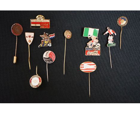 Football enamel badges / pins - a group of 11, to include World Cup 1990 &amp; 1994, Feyenoord, Arsenal, Ajax, PSV Eindhoven,