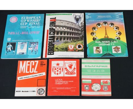 Football Programmes - Six European programmes, to include Liverpool v Roma (EC Final) 30/5/84, Liverpool v Real Madrid (EC Fi