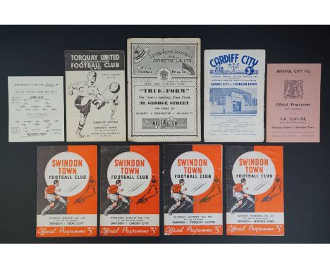 Swindon Town 1951/52 - Nine FA Cup football programmes for Town's 51/52 run to include 4th Rnd Replay ss card v Stoke City (n