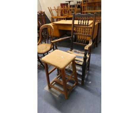 A Spindle Back North Country Armchair and a Stool